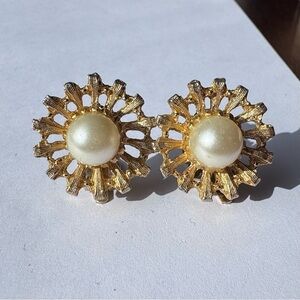 Gold and Pearl Sunburst Earrings